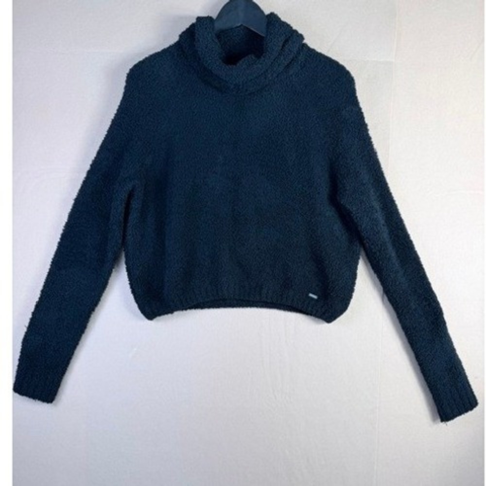 Hollister Women's M Black Fuzzy Cropped Turtleneck Sweater Cozy Plush